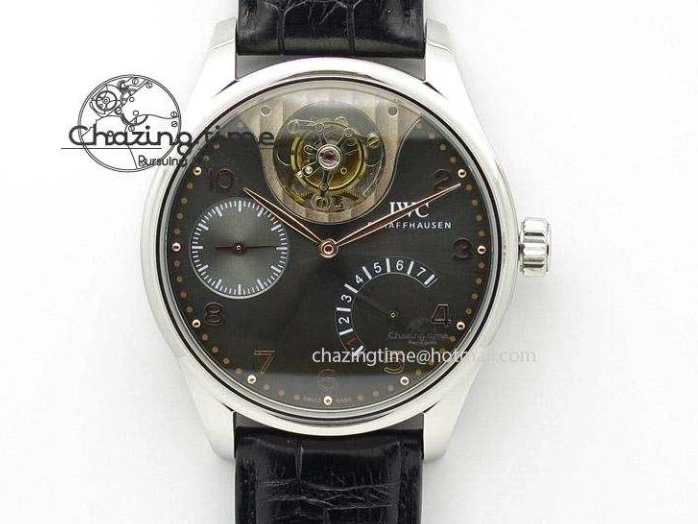 MIROTIME 0223 Portuguese Tourbillon IW504602 RG ZF Best Edition White Dial on Brown Leather Strap Stretchable 7178